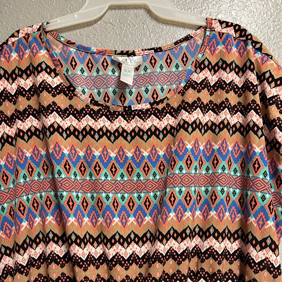 Midi Dress, Horizontal lines, front is shorter than back, batwing/petal sleeve - Picture 3 of 6